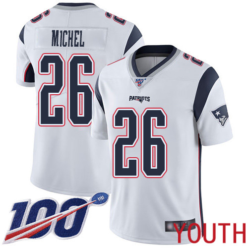 New England Patriots Football #26 Vapor Untouchable 100th Season Limited White Youth Sony Michel Road NFL Jersey->women nfl jersey->Women Jersey